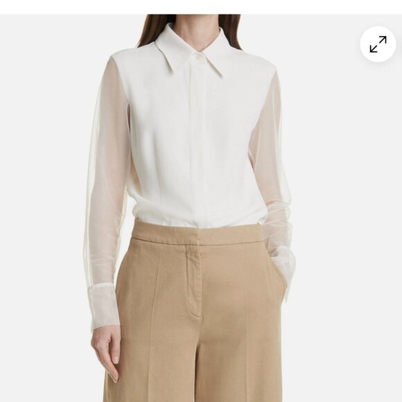 Hugo Boss Bremmy Sheer Sleeve Blouse Ivory, Sz 10 - Picture 1 of 6